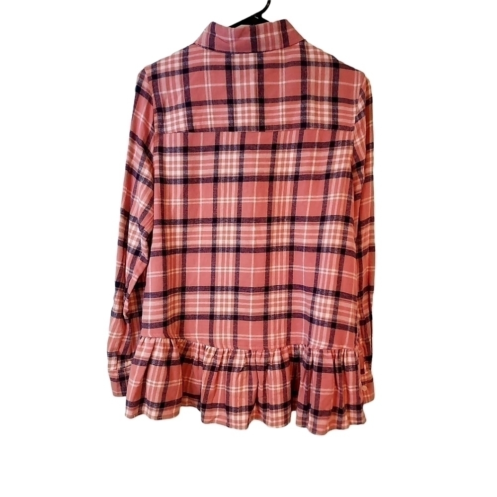 𝅺NWT Harlow & Rose Sherpa flannel pink plaid button exaggerated ruffle sh… - Picture 3 of 11